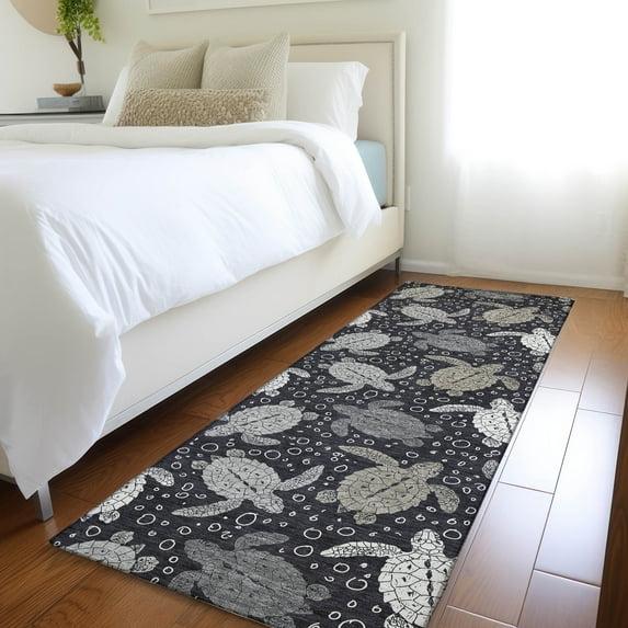 Addison Rugs Mayfield Washable Coastal Turtles Midnight Runner Rug, 2'3" x 7'6"