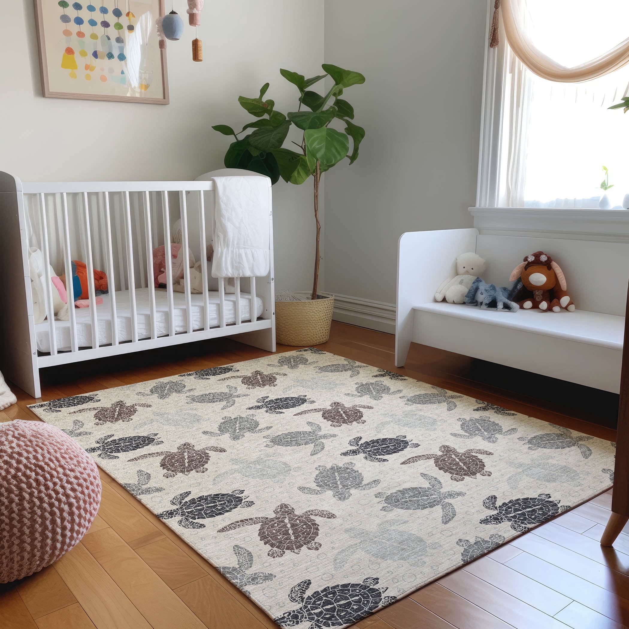 Turtle Rug Cream Addison Rugs Mayfield Washable Coastal Turtles Sand Rectangle Rug, 8' x ...