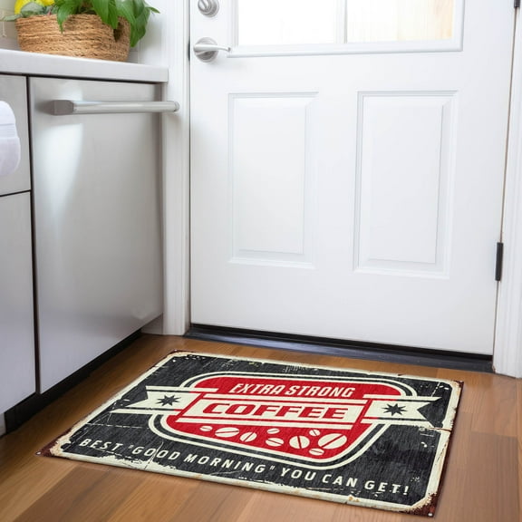 Addison Rugs Mayfield Washable Kitchen Coffee Sign Midnight Rectangle Rug, 1'8" x 2'6"