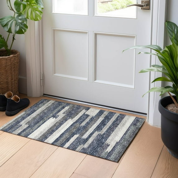 Addison Rugs Mayfield Washable Transitional Stripes, Bars, Horizontal Lines Gray Rectangle Rug, 1'8" x 2'6"