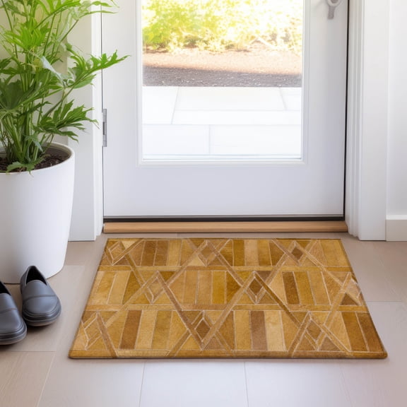 Addison Rugs Mayfield Washable Cowhide Diamond Tracks Brown Rectangle Rug, 1'8" x 2'6"