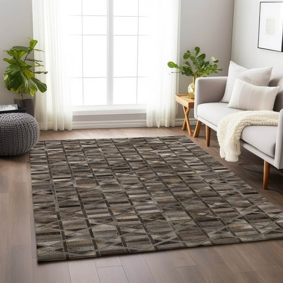Addison Rugs Mayfield Washable Cowhide Diamond Tracks Gray Rectangle Rug, 5' x 7'6"
