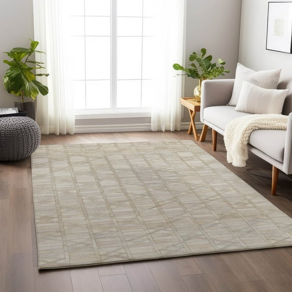 Addison Rugs Mayfield Washable Cowhide Diamond Tracks Ivory Rectangle Rug, 10' x 14'
