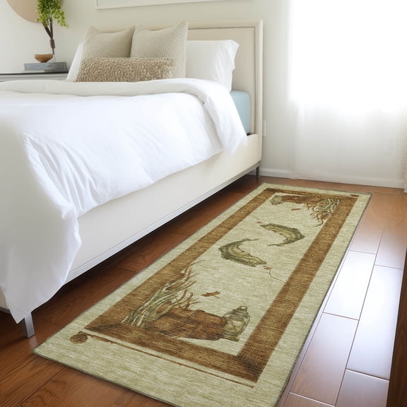 Addison Rugs Mayfield Washable Lodge Fish Khaki Runner Rug, 2'3" x 7'6"