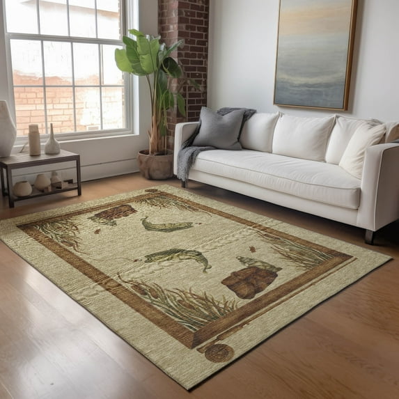Addison Rugs Mayfield Washable Lodge Fish Khaki Rectangle Rug, 9' x 12'