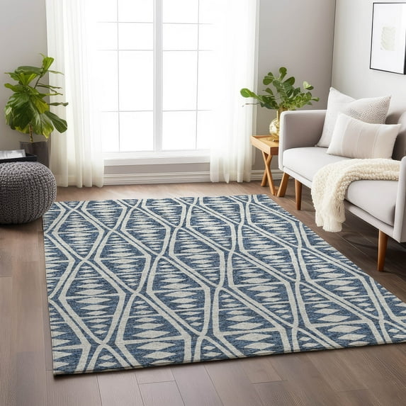 Addison Rugs Mayfield Washable Transitional Tribal, Boho Blue Rectangle Rug, 2'6" x 3'10"