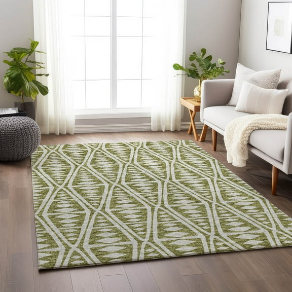 Addison Rugs Mayfield Washable Transitional Tribal, Boho Olive Rectangle Rug, 10' x 14'