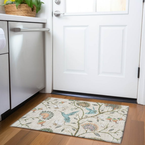 Addison Rugs Mayfield Washable Kitchen Hummingbirds Beige Rectangle Rug, 1'8" x 2'6"