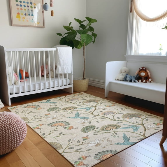Addison Rugs Mayfield Washable Kitchen Hummingbirds Beige Rectangle Rug, 2'6" x 3'10"
