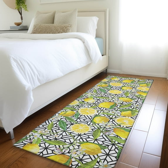 Addison Rugs Mayfield Washable Kitchen Lemons Yellow Runner Rug, 2'3" x 7'6"