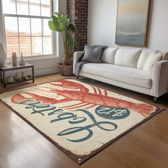 Addison Rugs Mayfield Washable Coastal Lobster Beige Rectangle Rug, 5' x 7'6"