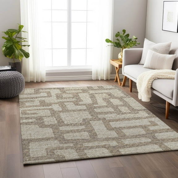 Addison Rugs Mayfield Washable Transitional Contemporary Tan Rectangle Rug, 10' x 14'