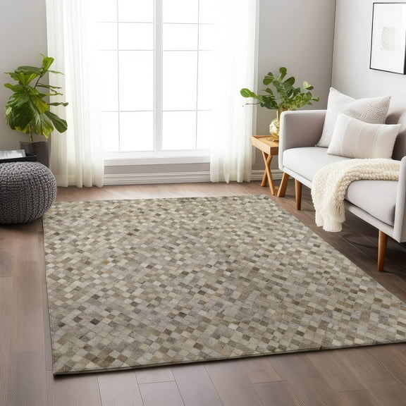 Addison Rugs Mayfield Washable Cowhide Small Diamonds Gray Rectangle Rug, 8' x 10'