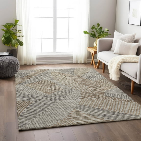 Addison Rugs Mayfield Washable Transitional Tropical, Leaves, Botanical Mocha Rectangle Rug, 10' x 14'