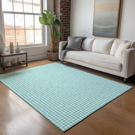 Addison Rugs Mayfield Washable Transitional Houndstooth Aqua Rectangle Rug, 8' x 10'