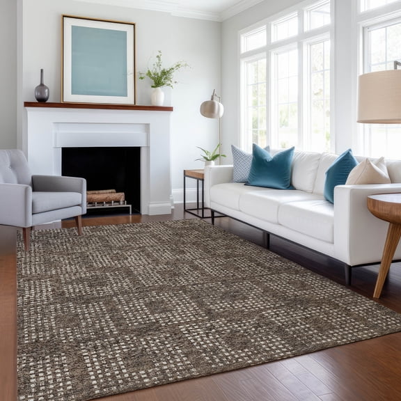 Addison Rugs Mayfield Washable Transitional Squares Brown Rectangle Rug, 10' x 14'