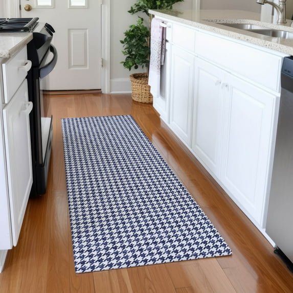 Addison Rugs Mayfield Washable Transitional Houndstooth Navy Runner Rug, 2'3" x 7'6"