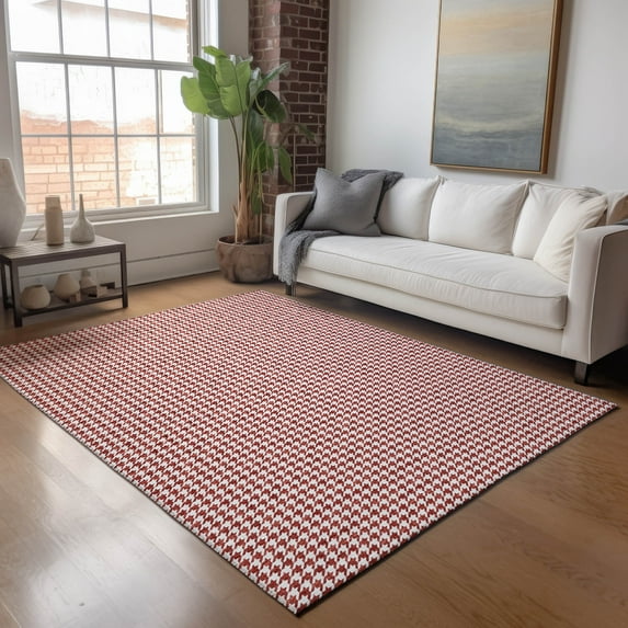Addison Rugs Mayfield Washable Transitional Houndstooth Red Rectangle Rug, 2'6" x 3'10"