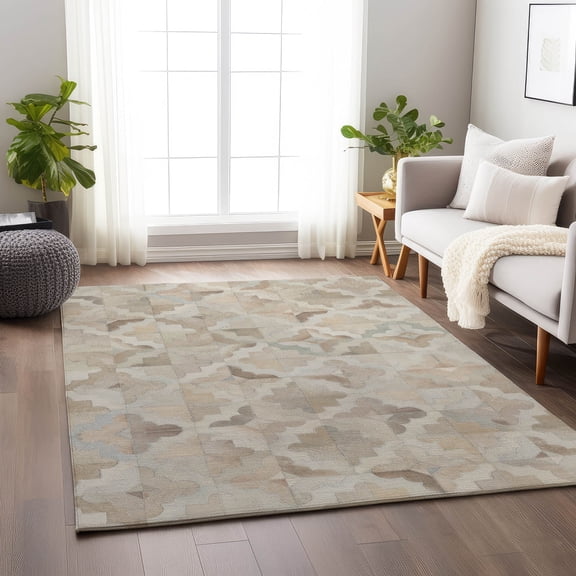 Addison Rugs Mayfield Washable Cowhide Scallop Diamonds Ivory Rectangle Rug, 10' x 14'