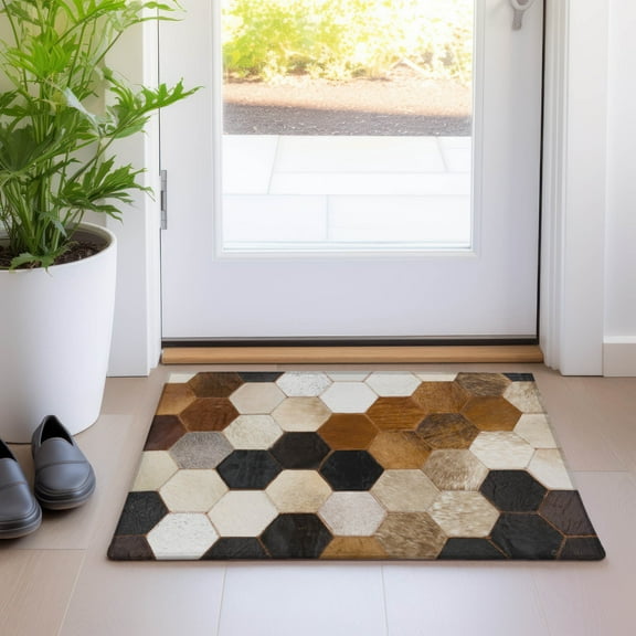 Addison Rugs Mayfield Washable Cowhide Octagon Multi Rectangle Rug, 1'8" x 2'6"