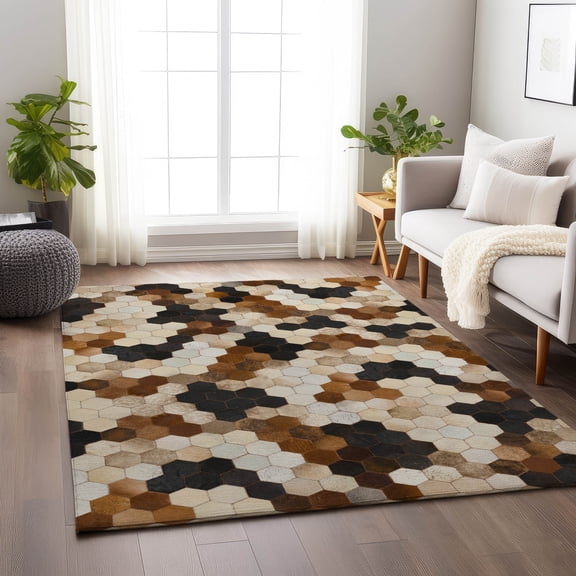 Addison Rugs Mayfield Washable Cowhide Octagon Multi Rectangle Rug, 9' x 12'