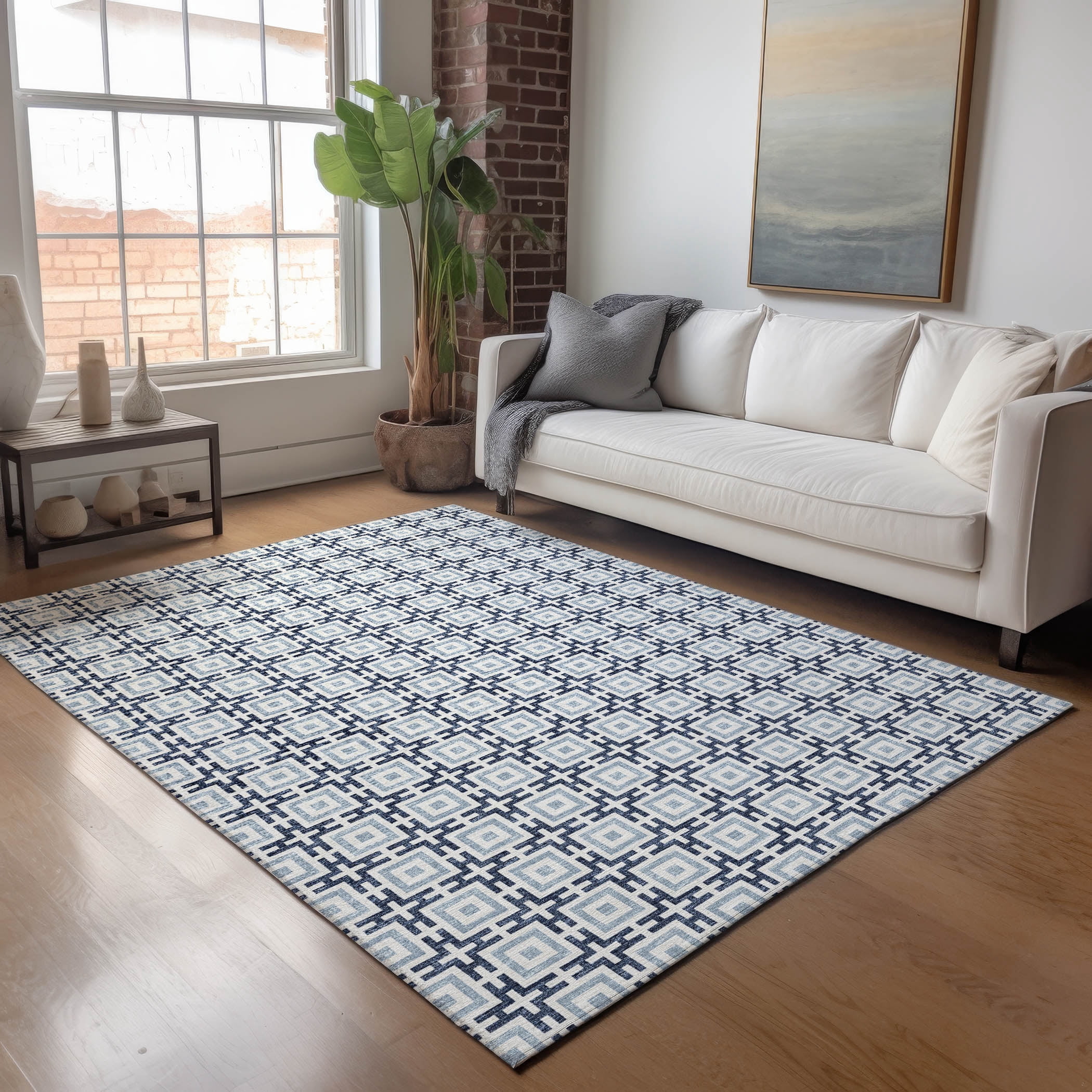 Men's Rugs Addison Rugs Mayfield Washable Transitional Modern Squares Navy ...