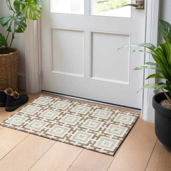 Addison Rugs Mayfield Washable Transitional Modern Squares Taupe Rectangle Rug, 1'8" x 2'6"