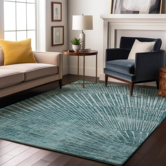 Addison Rugs Mayfield Washable Transitional Organic Teal Rectangle Rug, 8' x 10'