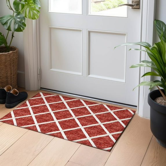 Addison Rugs Mayfield Washable Transitional Lattice Red Rectangle Rug, 1'8" x 2'6"