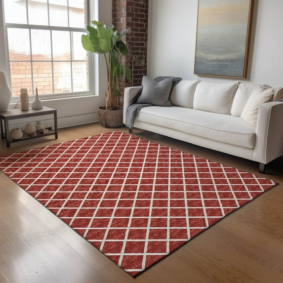 Addison Rugs Mayfield Washable Transitional Lattice Red Rectangle Rug, 5' x 7'6"