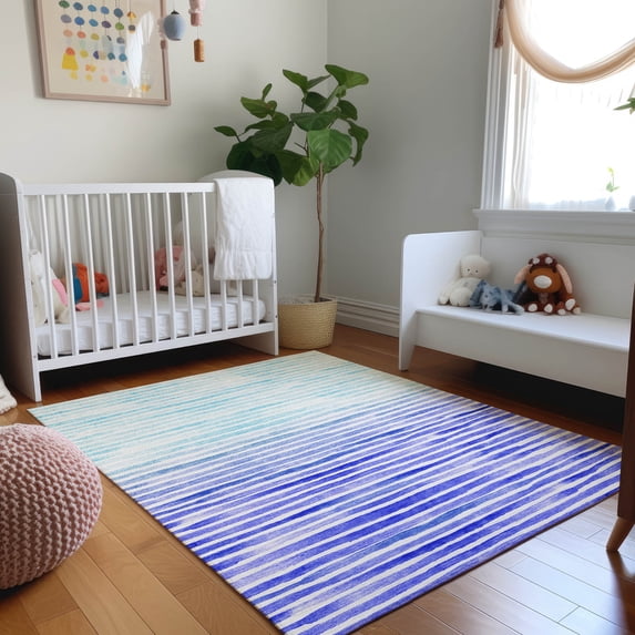 Addison Rugs Mayfield Washable Coastal Stripes Blue Rectangle Rug, 2'6" x 3'10"