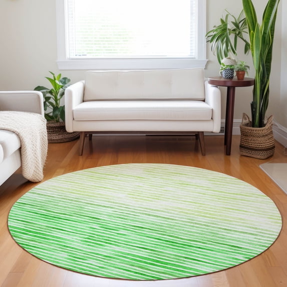 Addison Rugs Mayfield Washable Coastal Stripes Green Round Rug, 8' x 8'