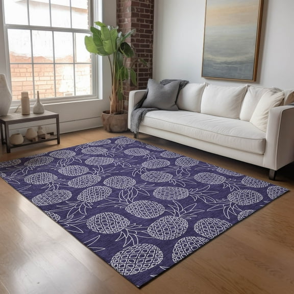 Addison Rugs Mayfield Washable Kitchen Pineapples Blue Rectangle Rug, 5' x 7'6"
