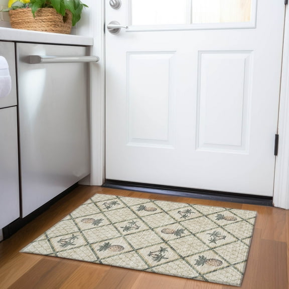 Addison Rugs Mayfield Washable Kitchen Bamboo & Pineapples Palm Rectangle Rug, 1'8" x 2'6"