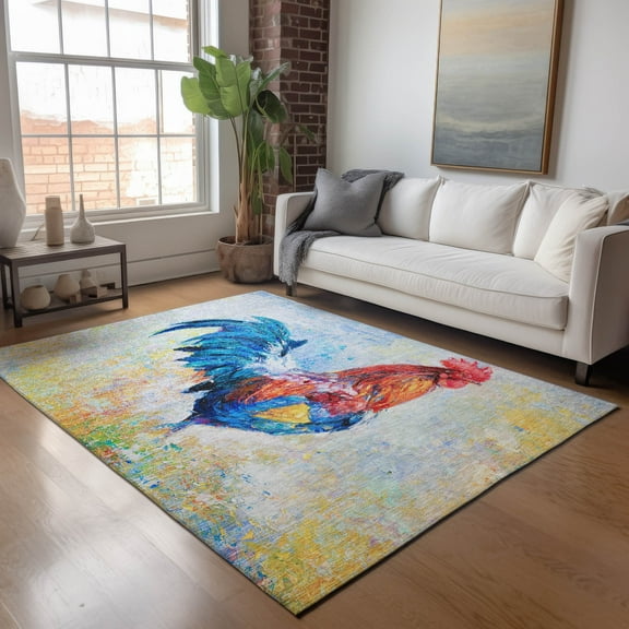 Addison Rugs Mayfield Washable Kitchen Rooster Blue Rectangle Rug, 10' x 14'