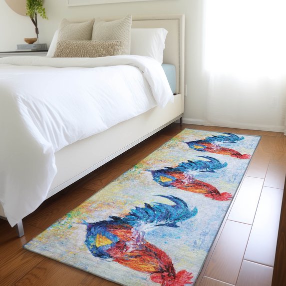 Addison Rugs Mayfield Washable Kitchen Rooster Blue Runner Rug, 2'3" x 7'6"