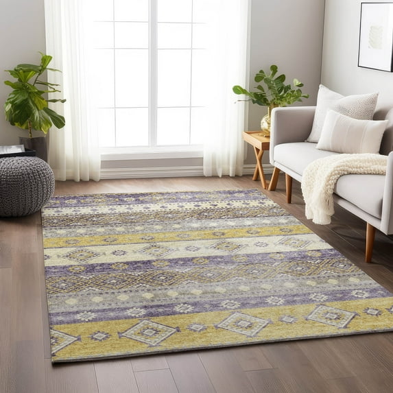Addison Rugs Mayfield Washable Transitional Tribal, Diamond Purple Rectangle Rug, 2'6" x 3'10"