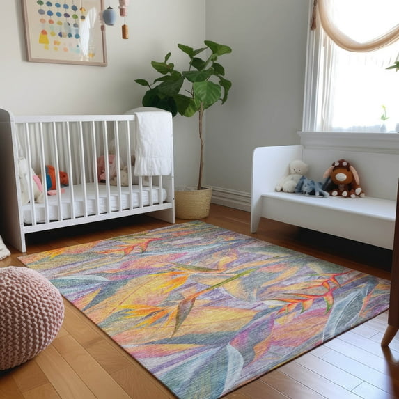 Addison Rugs Mayfield Washable Tropical Birds Of Paradise Multi Rectangle Rug, 8' x 10'