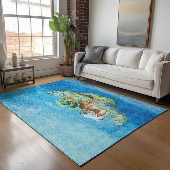 Addison Rugs Mayfield Washable Coastal Turtle Ocean Rectangle Rug, 3' x 5'