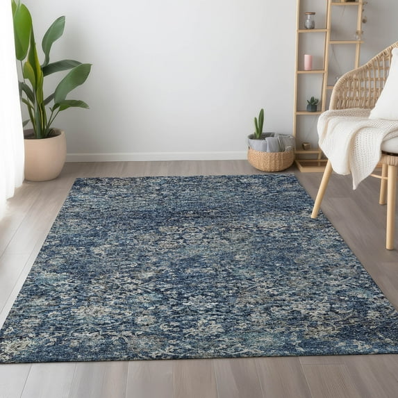 Addison Rugs Mayfield Washable Traditional Ornate Blue Rectangle Rug, 3' x 5'