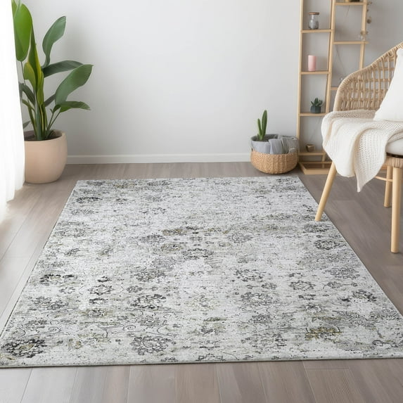 Addison Rugs Mayfield Washable Traditional Ornate Dove Rectangle Rug, 8' x 10'