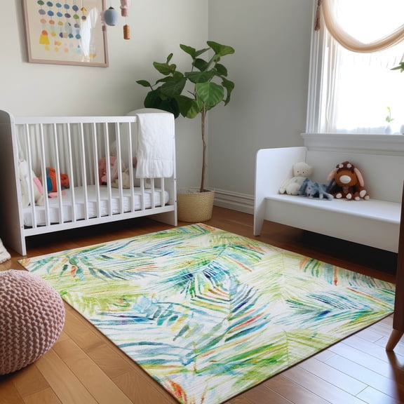 Addison Rugs Mayfield Washable Tropical Leaves Multi Rectangle Rug, 8' x 10'