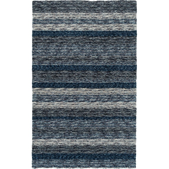 Addison Rugs Sanibel 5' x 7'6" Striped Shag Microfiber Area Rug in Navy Blue