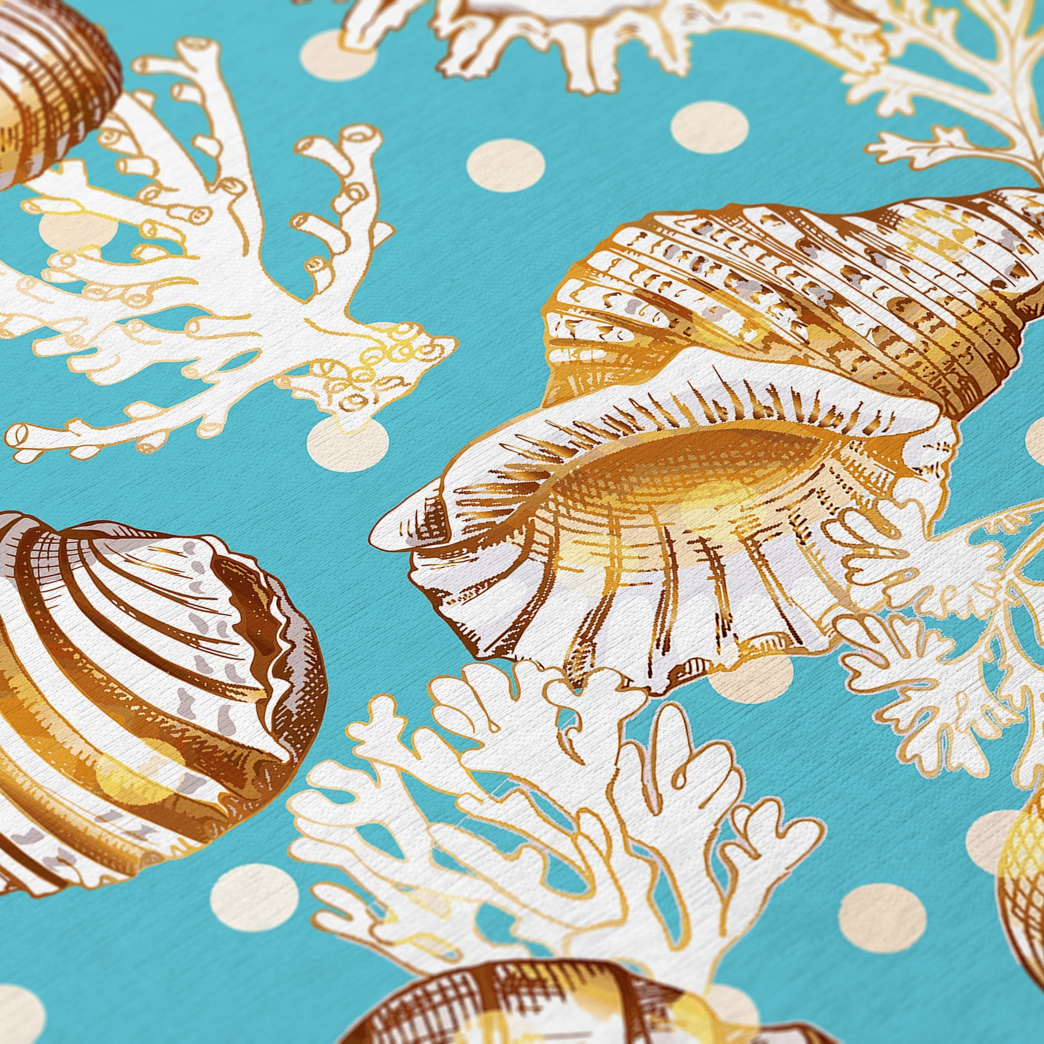 Aqua Coastal Seashells Flat Woven Chenille 5' x 7' Rug