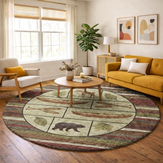 Addison Rugs Dream Shag Premium Machine Washable Transitional Stripes/cabin Multi Round Rug, 8' x 8'