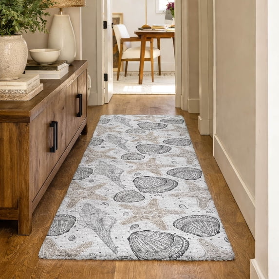 Addison Rugs Dream Shag Premium Machine Washable Transitional Shells Fog Runner Rug, 2'3" x 7'6"