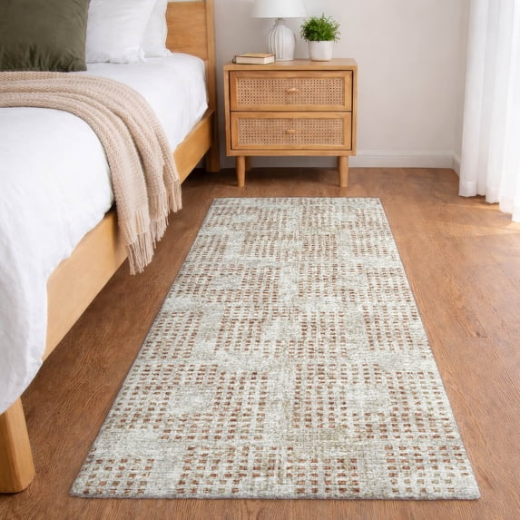 Addison Rugs Dream Shag Premium Machine Washable Transitional Squares Spice Runner Rug, 2'3" x 7'6"
