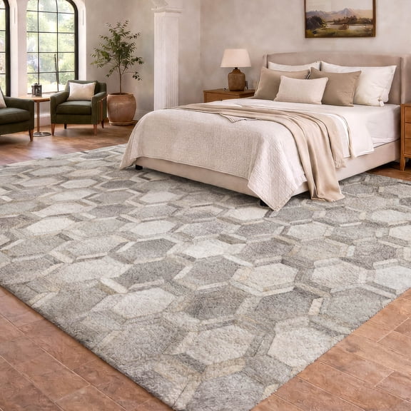 Addison Rugs Dream Shag Premium Machine Washable Transitional Double Octagons Gray Rectangle Rug, 9' x 12'