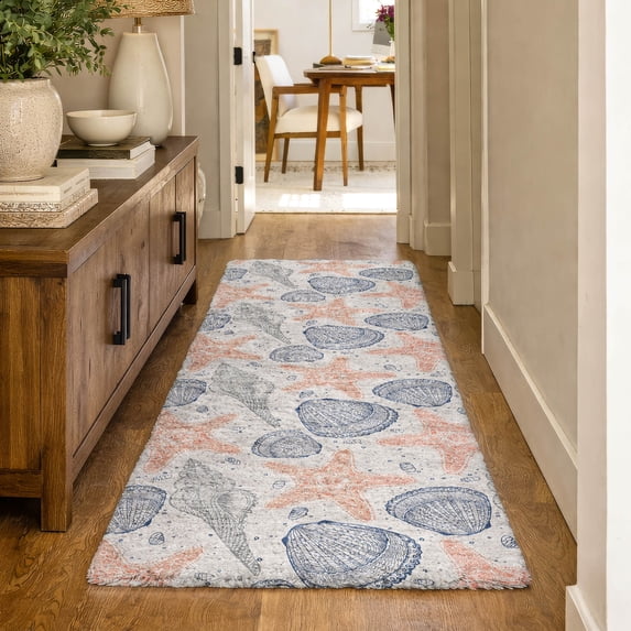 Addison Rugs Dream Shag Premium Machine Washable Transitional Shells Peach Runner Rug, 2'3" x 7'6"