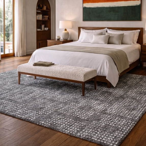 Addison Rugs Dream Shag Premium Machine Washable Transitional Squares Black Rectangle Rug, 9' x 12'